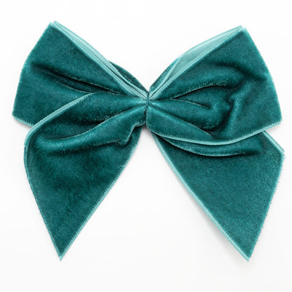 Vintage Teal 10cm large self-adhesive velvet ribbon bow on a white background