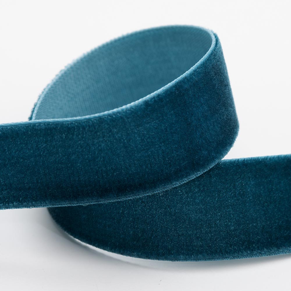 Vintage Teal single-face velvet ribbon in 9mm, 16mm and 25mm widths