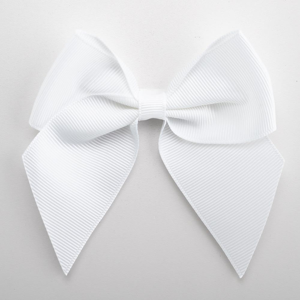 White 10cm self-adhesive grosgrain ribbon bow on a white background