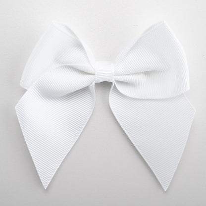 White 10cm self-adhesive grosgrain ribbon bow on a white background