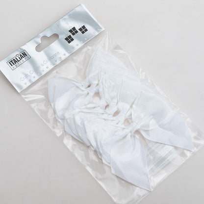 Pack of six white 10cm self-adhesive grosgrain ribbon bows
