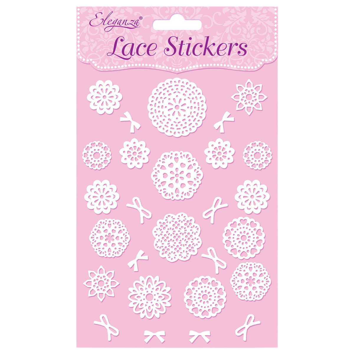 White lace effect doilie and bow stickers for card making and scrapbooking crafts