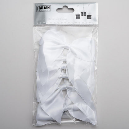 Pack of six white 10cm self-adhesive satin gift bows