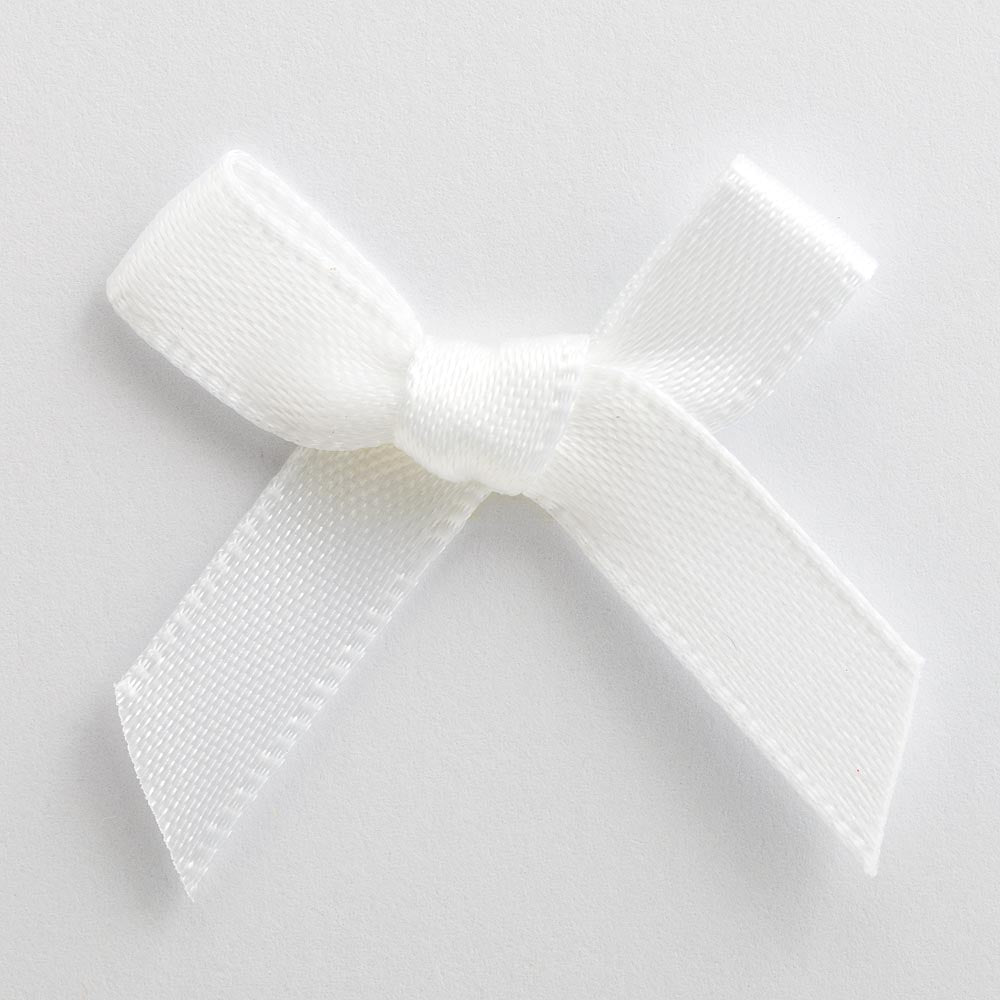 White mini satin ribbon bow made from 6mm ribbon, approximately 3cm wide