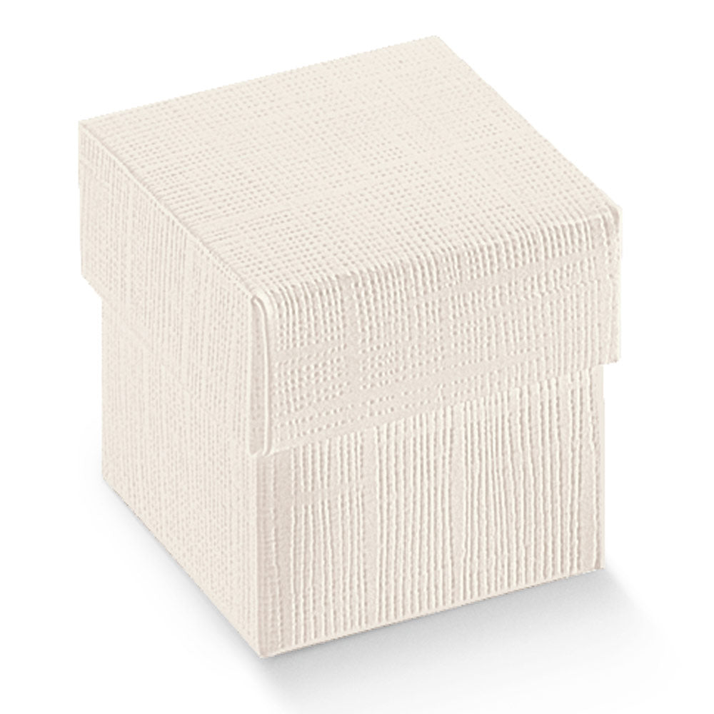 White silk-finish square wedding favour box with separate lid