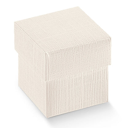 White silk-finish square wedding favour box with separate lid