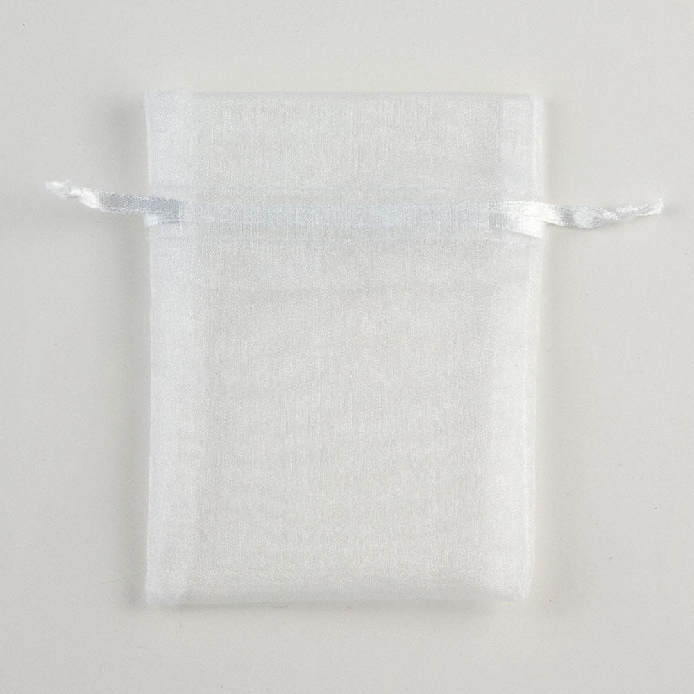 White small organza wedding favour bag measuring 7.5 x 10cm