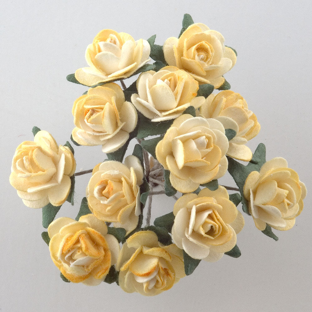 Yellow 15mm wired paper tea roses
