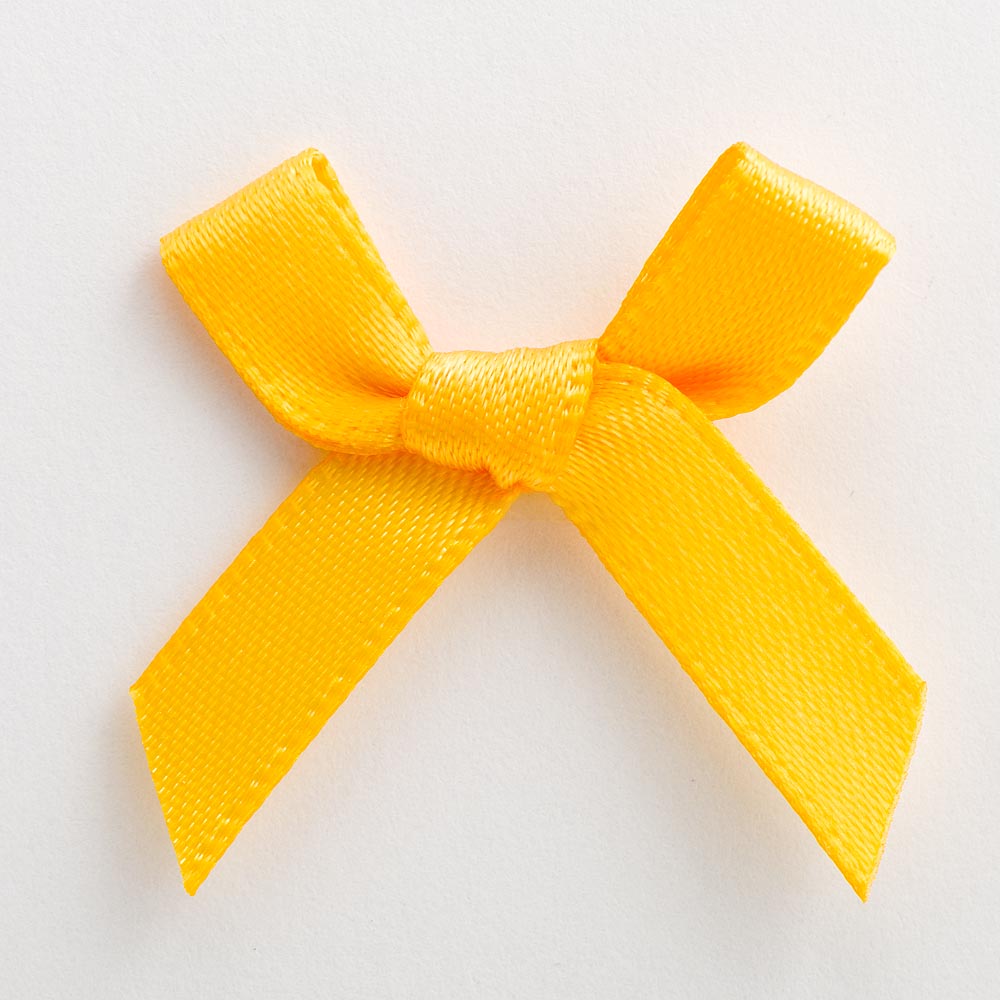 Yellow Gold mini satin ribbon bow made from 6mm ribbon, approximately 3cm wide