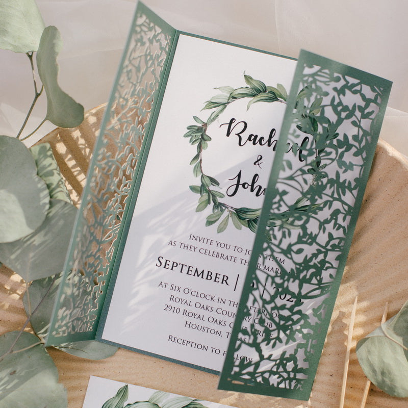 Green Olive branch theme botanical wedding invitation