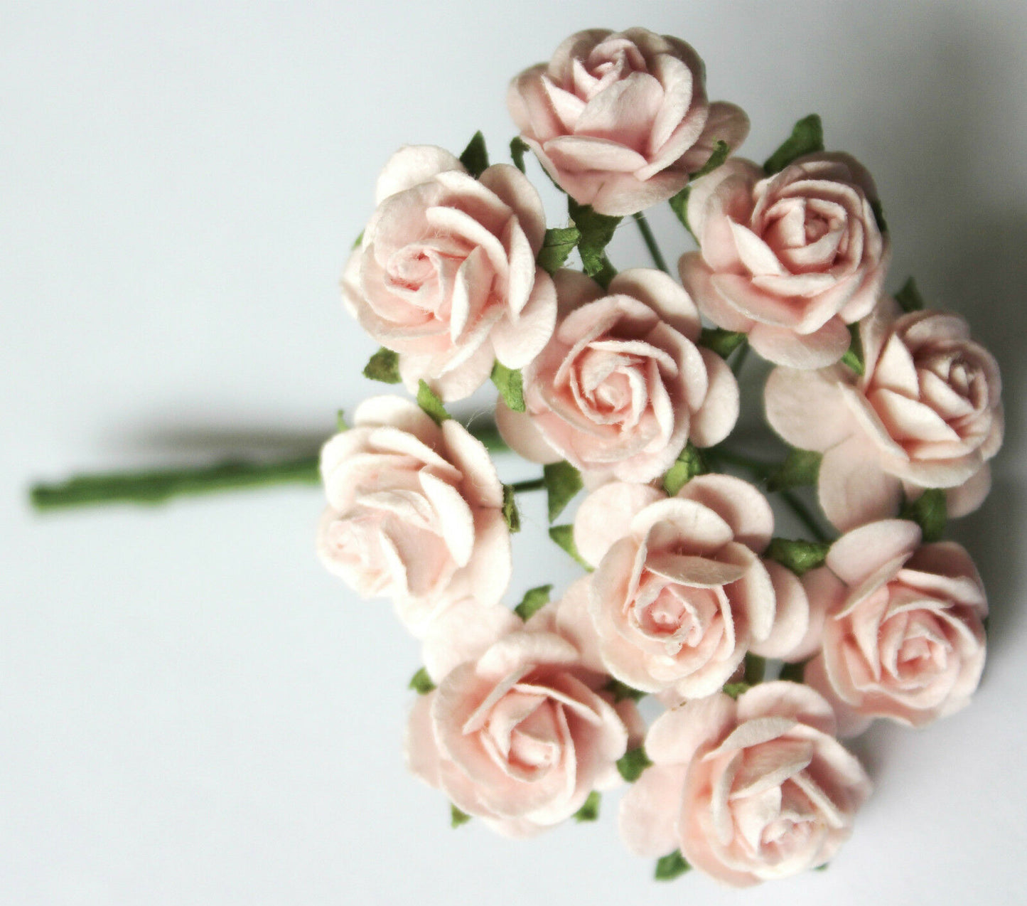 15mm Mulberry Paper Rose Flowers With Wire Stems For Card Making Craft
