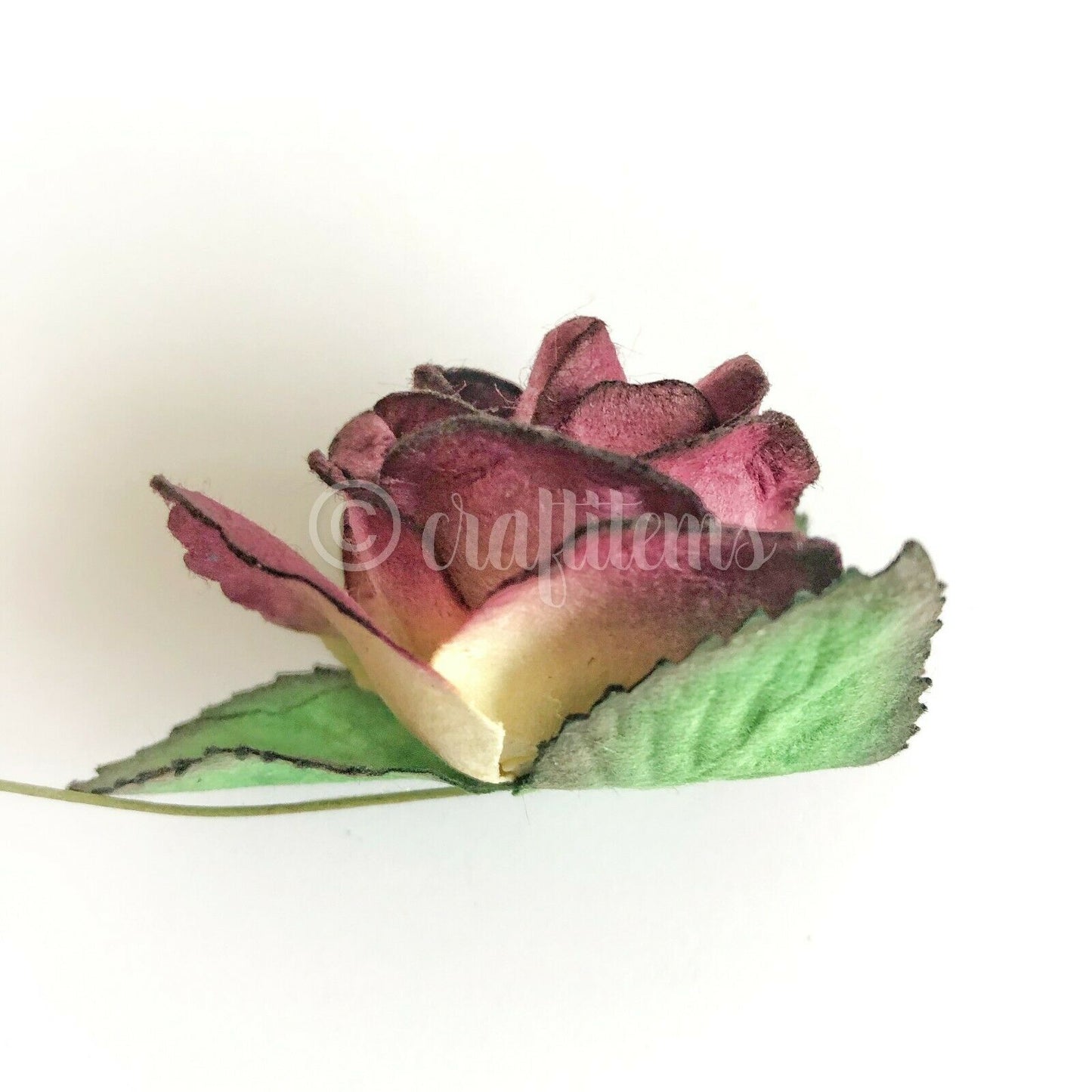 Small Mulberry Paper Rose Flowers For Card Making Craft With Wire Green Stem 5cm