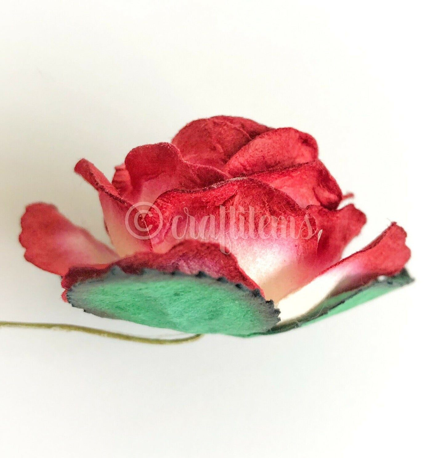 Small Mulberry Paper Rose Flowers For Card Making Craft With Wire Green Stem 5cm
