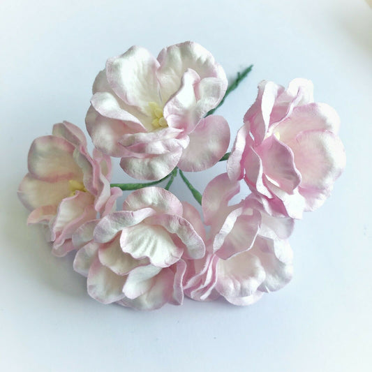 Small Mulberry Paper Peony Flowers 50mm Head With Wire Stem Wedding Card Making