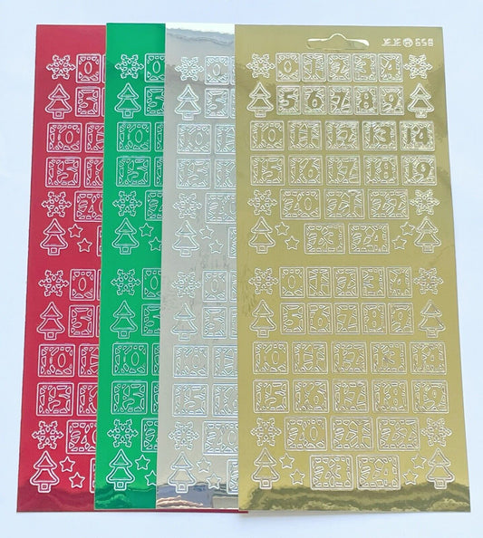 Christmas Mirror Peel Off Sticker Sheet Advent Numbers 0 - 24 DIY Calendar Craft