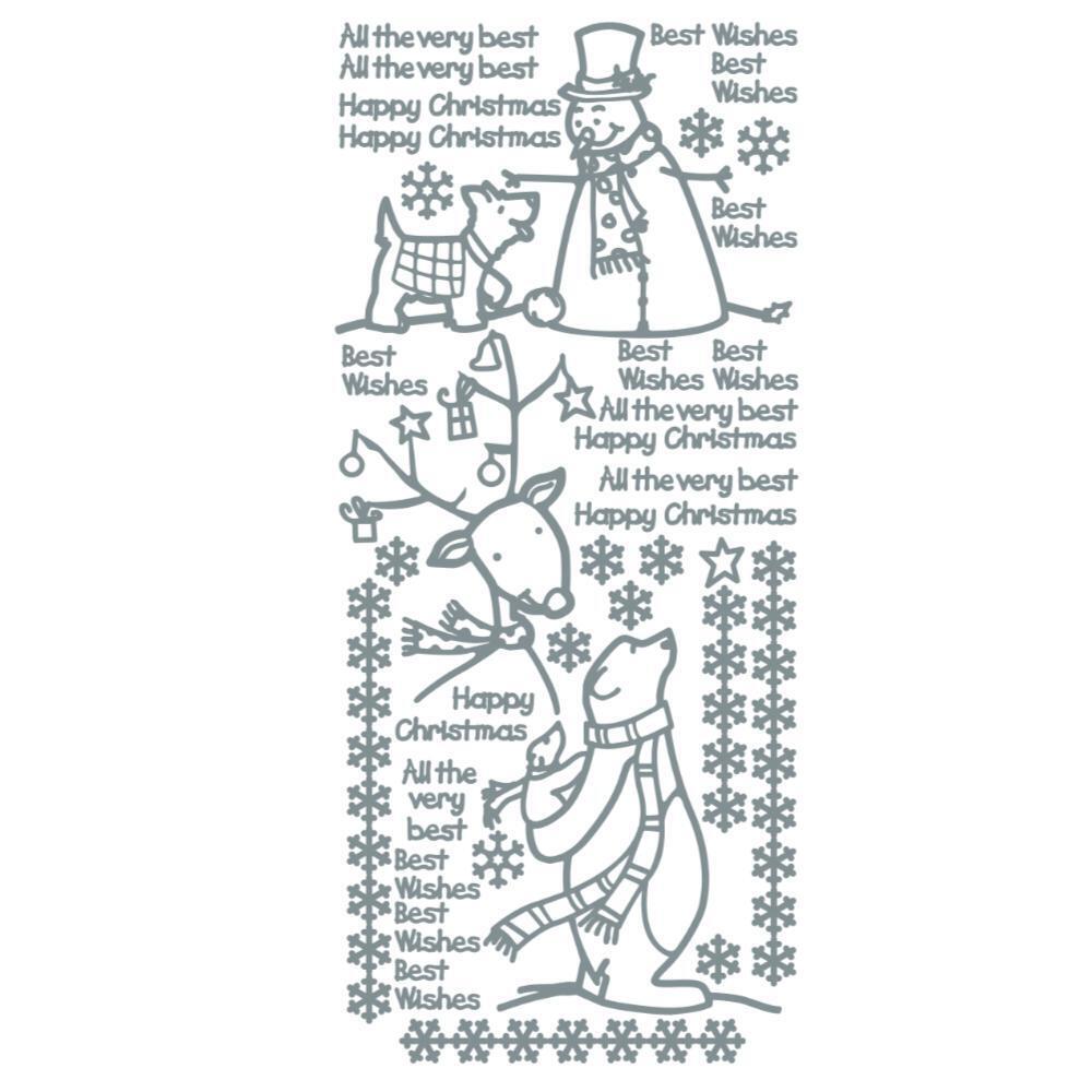Modern Christmas Peel Off Sticker Sheet Snowman Reindeer Snowflakes & Greetings
