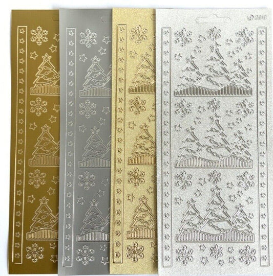 Christmas Peel Off Sticker Sheet Trees Star Borders Snowflakes Card Making Craft