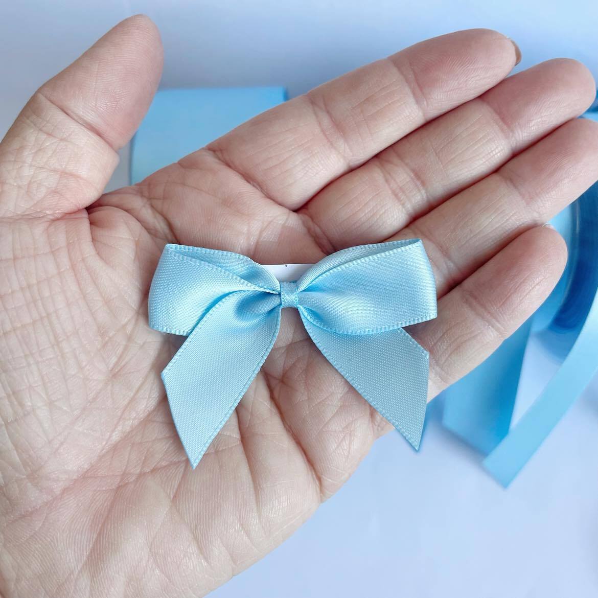 Matching Baby Blue Satin Ribbon / Bows For Card Making, Wedding Favours Crafts