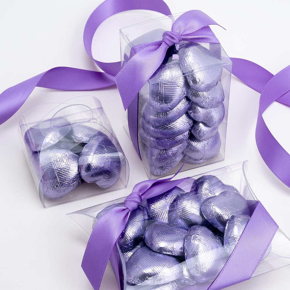 Chocolate Wedding Favours Belgian Chocolate Lilac Purple Foil Wrapped Heart Chocolates Gift Box Chocolates Without Gift Wrap