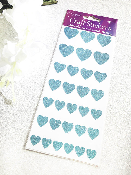 Blue glitter sparkly love heart stickers For handmade Cards, wedding invitations and envelope seals