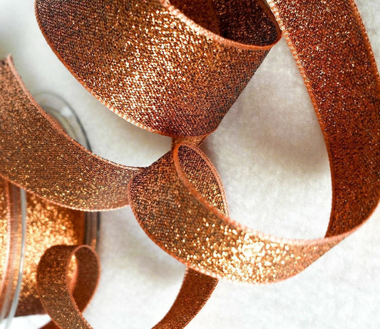 Berisfords Copper Sparkly Lame Metallic Glitter Ribbon 7, 15, 25, 40mm