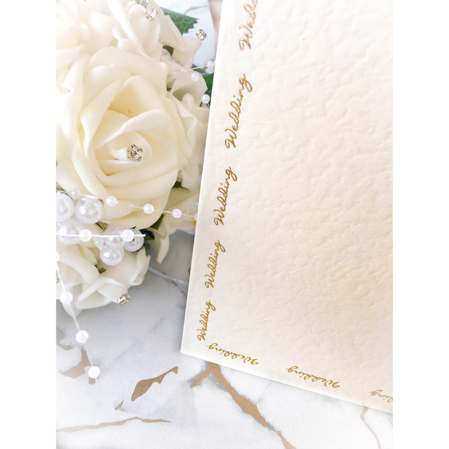 A5 Card Blanks Ivory Hammer Effect With Gold Foil Wedding Script 10pk Pre-Folded - Clearance-The Creative Bride