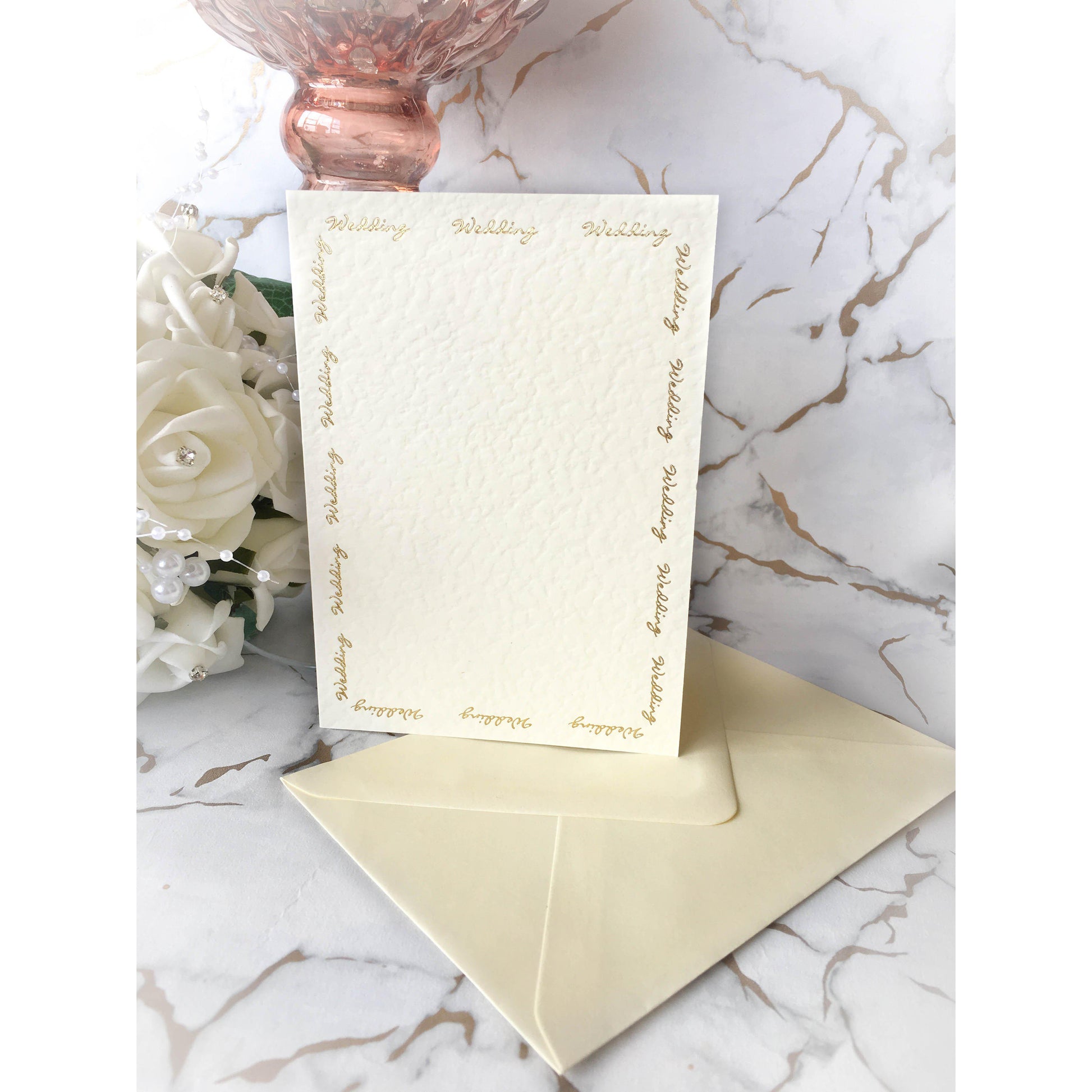 A6 Card Blanks Ivory Hammer Effect With Gold Foil Wedding Script 10pk - Clearance-The Creative Bride
