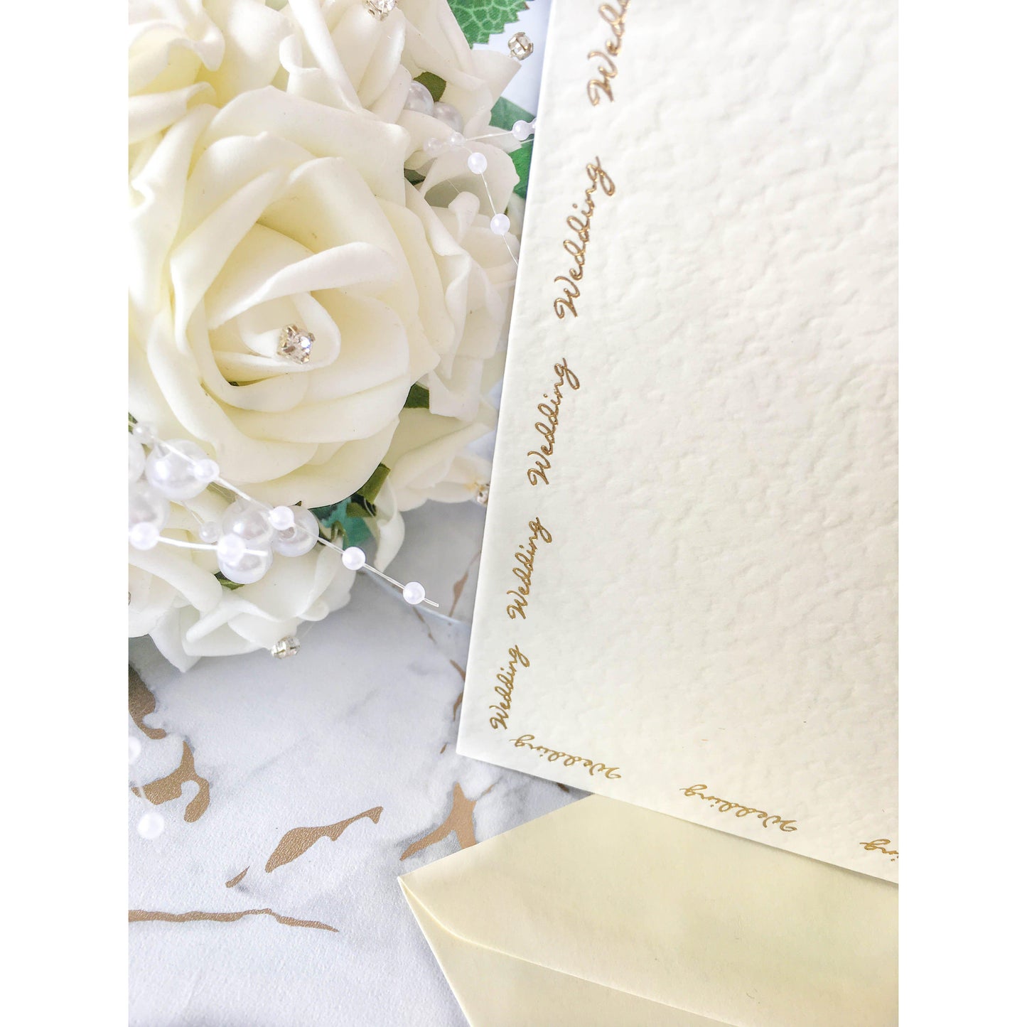 A6 Card Blanks Ivory Hammer Effect With Gold Foil Wedding Script 10pk With Envelopes - Clearance-The Creative Bride