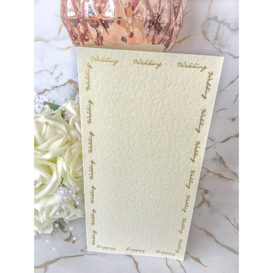 Tall DL Card Blanks Ivory Hammer Effect With Gold Foil Wedding Script 10pk - Clearance-The Creative Bride