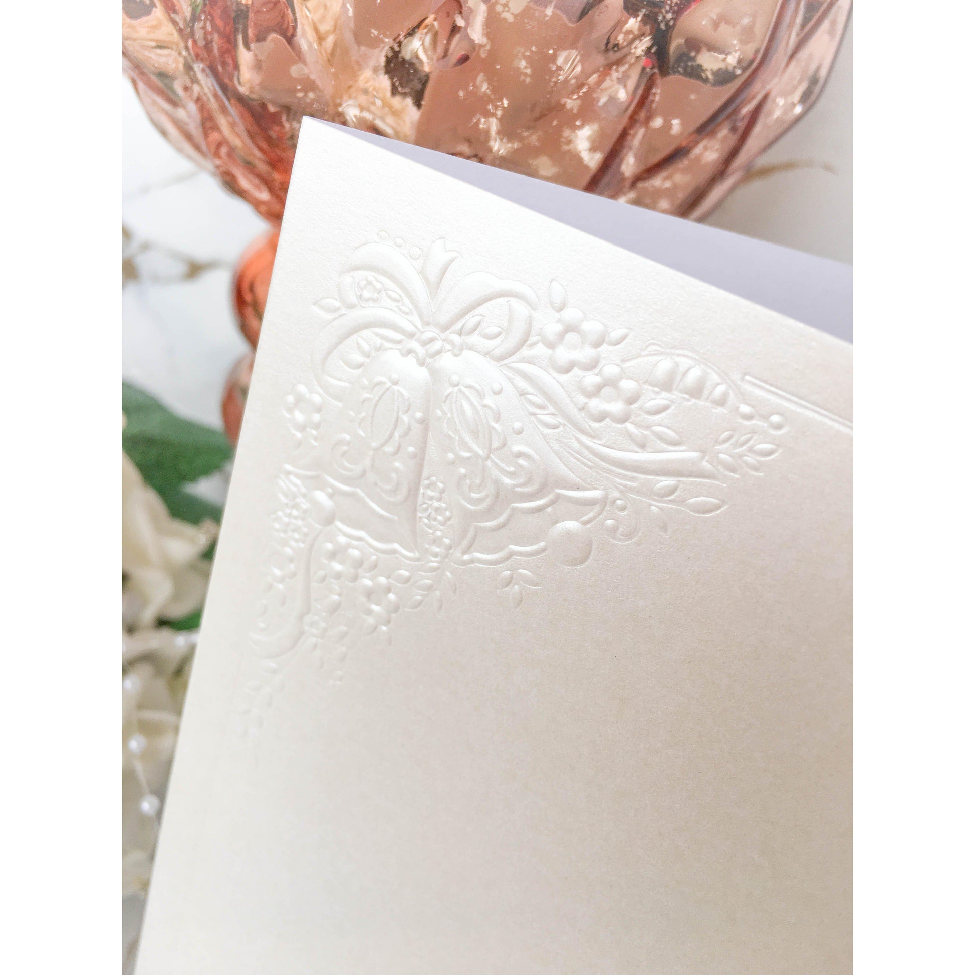 Tall DL Card Blanks White Pearl With Wedding Bells 10pk With Envelopes - Clearance-The Creative Bride