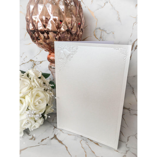 A5 Card Blanks White Pearl With Wedding Bells 10pk Pre-folded - Clearance-The Creative Bride