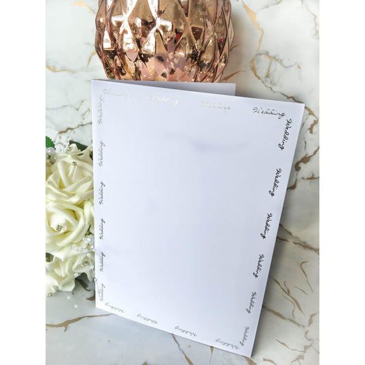 A5 Card Blanks Smooth White With Silver Foil Wedding Script 10pk - Clearance-The Creative Bride