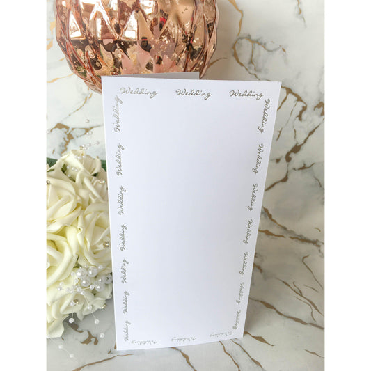 Tall DL Card Blanks Smooth White With Silver Foil Wedding Script 10pk - Clearance-The Creative Bride