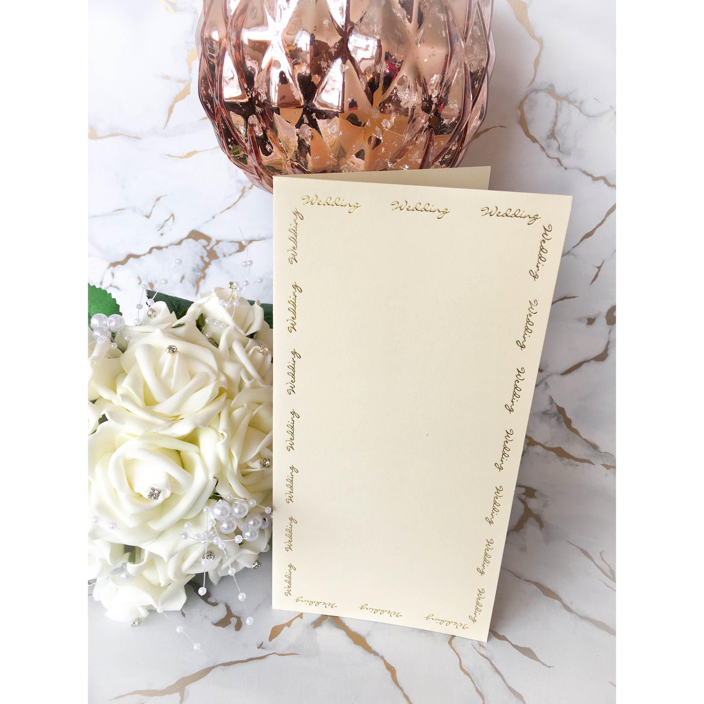 Tall DL Card Blanks Smooth Ivory With Gold Foil Wedding Script 10pk - Clearance-The Creative Bride