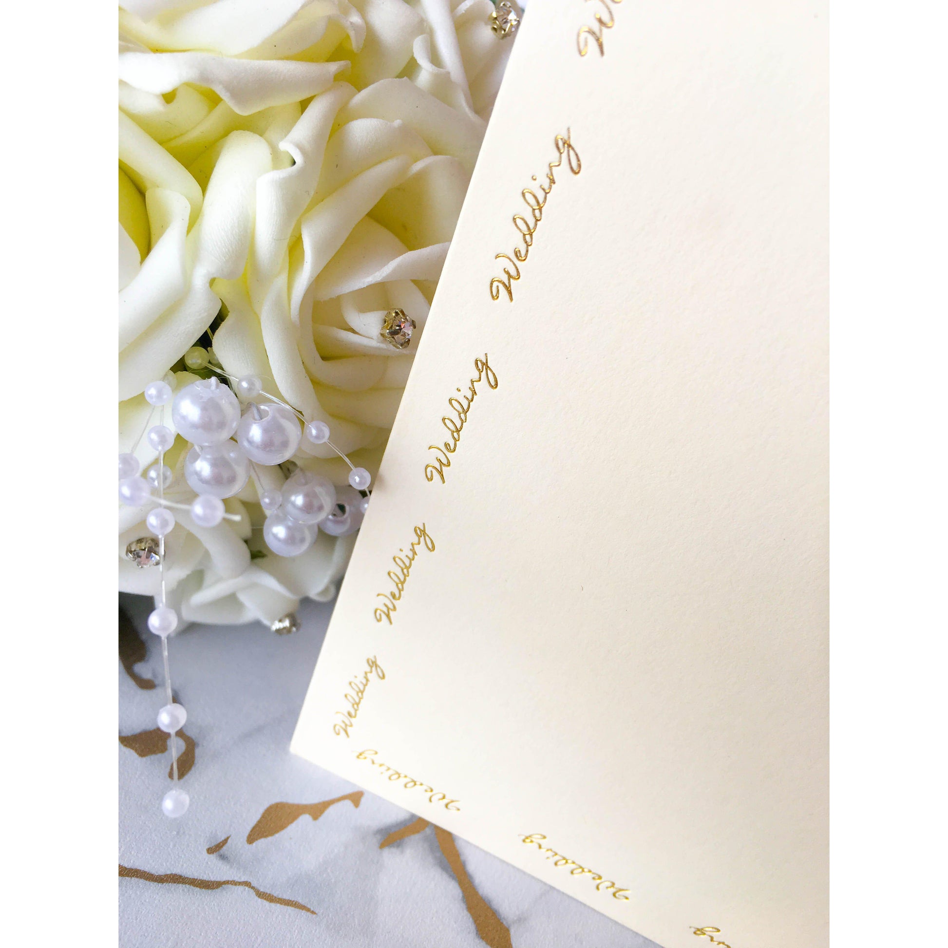 Tall DL Card Blanks Smooth Ivory With Gold Foil Wedding Script 10pk - Clearance-The Creative Bride
