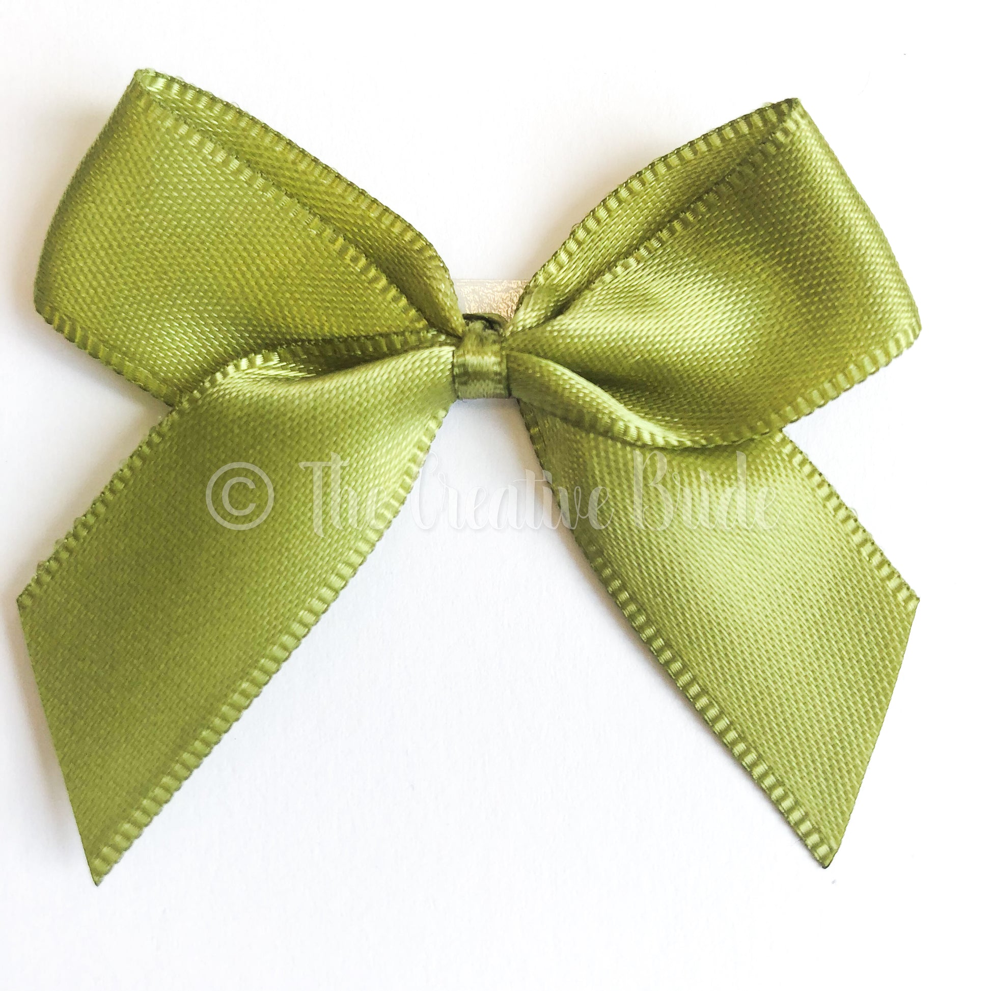 Olive Green Stick On Satin Ribbon Bow