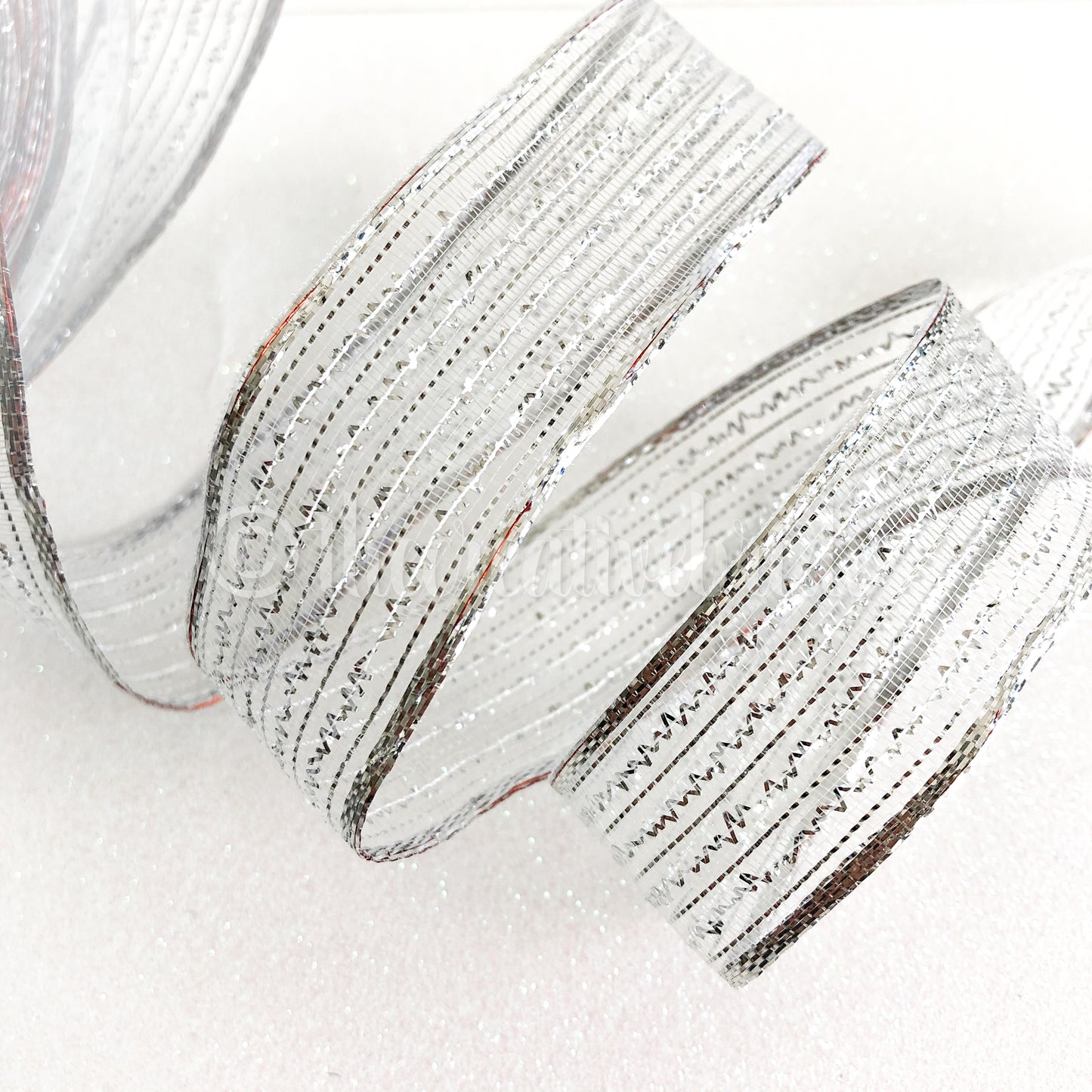 Berisfords Silver Metallic Sparkly Wired Ribbon 1M Cut Piece