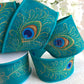 Eleganza Teal Peacock Hessian Wired Ribbon 1m Long 63mm Wide