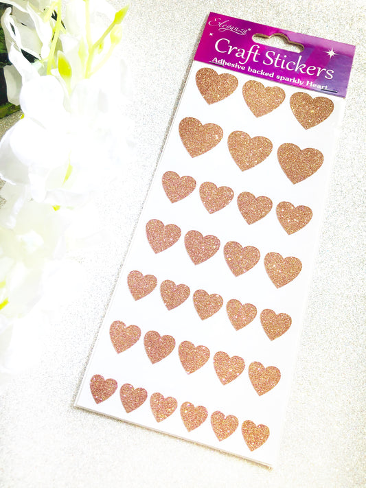 Small rose gold glitter love heart craft stickers cfor card making, scrapbooking, wedding invitations crafts