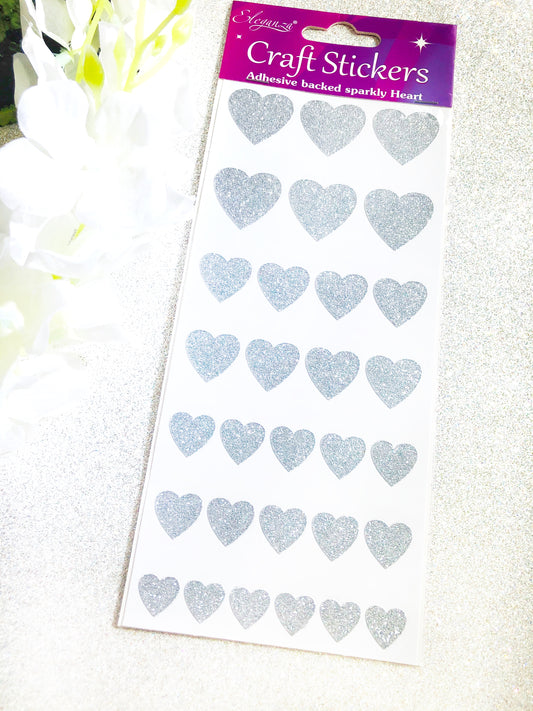 Small Silver Glitter Love Heart Stickers
