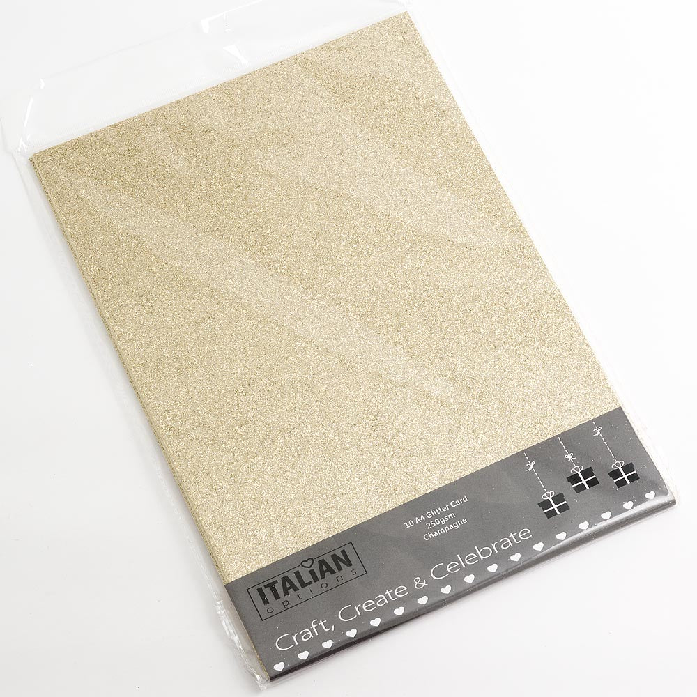 non shed pale gold glitter cardstock available in a pack of 10 individual A4 Glitter Card Sheets