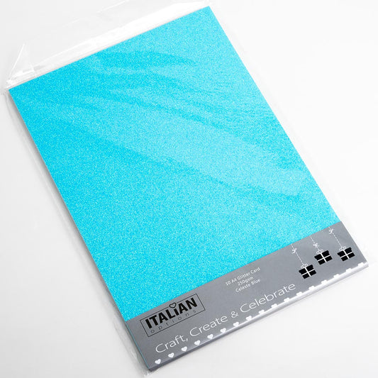 Pack of 10 A4 sky blue glitter card sheets for craft projects, card making and scrapbooking wedding invitations