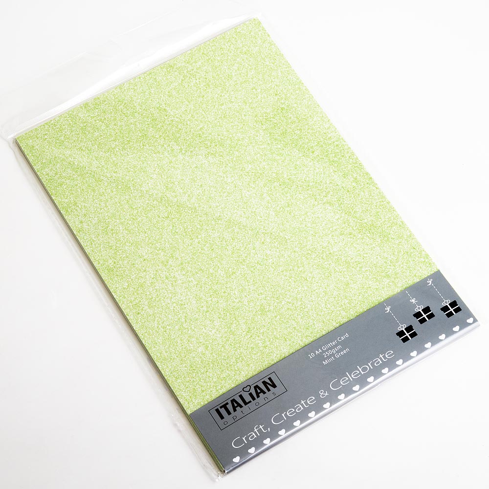 10 sheets pale green glitter cardstock for handmade wedding invitations, gift tags and cake toppers
