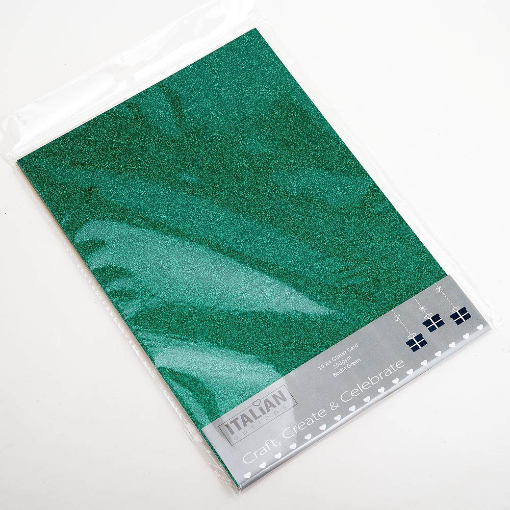 Bottle Green A4 Glitter Card Sheets Non Shed 250gsm