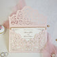Blush pink laser cut lace wedding invitation handmade in cheshire