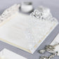 Close up of silver glitter wedding card