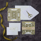 Gold glitter wedding invitation with separate rsvp
