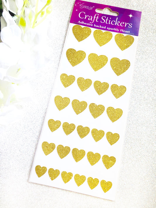Small Gold Glitter Love Heart Stickers For Card Making, Wedding Invitations & Envelope Seals
