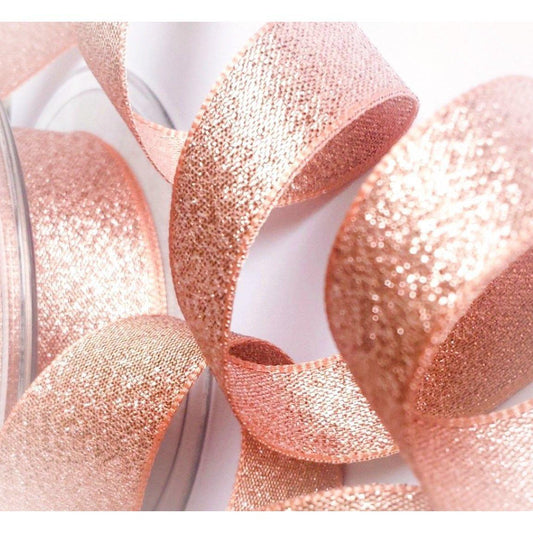 Berisfords Rose Gold Sparkly Lame Metallic Glitter Ribbon 7, 15, 25, 40mm-The Creative Bride