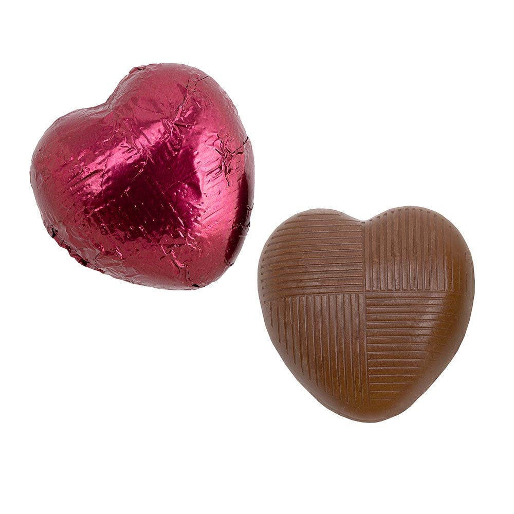 Burgundy foil Belgian chocolate heart wedding favours